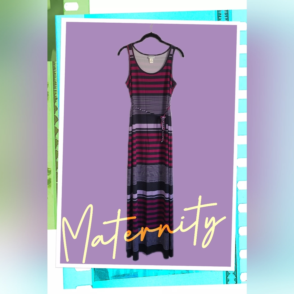 Motherhood Maternity Striped Sleeveless Maxi Dress, S, Pink Purple